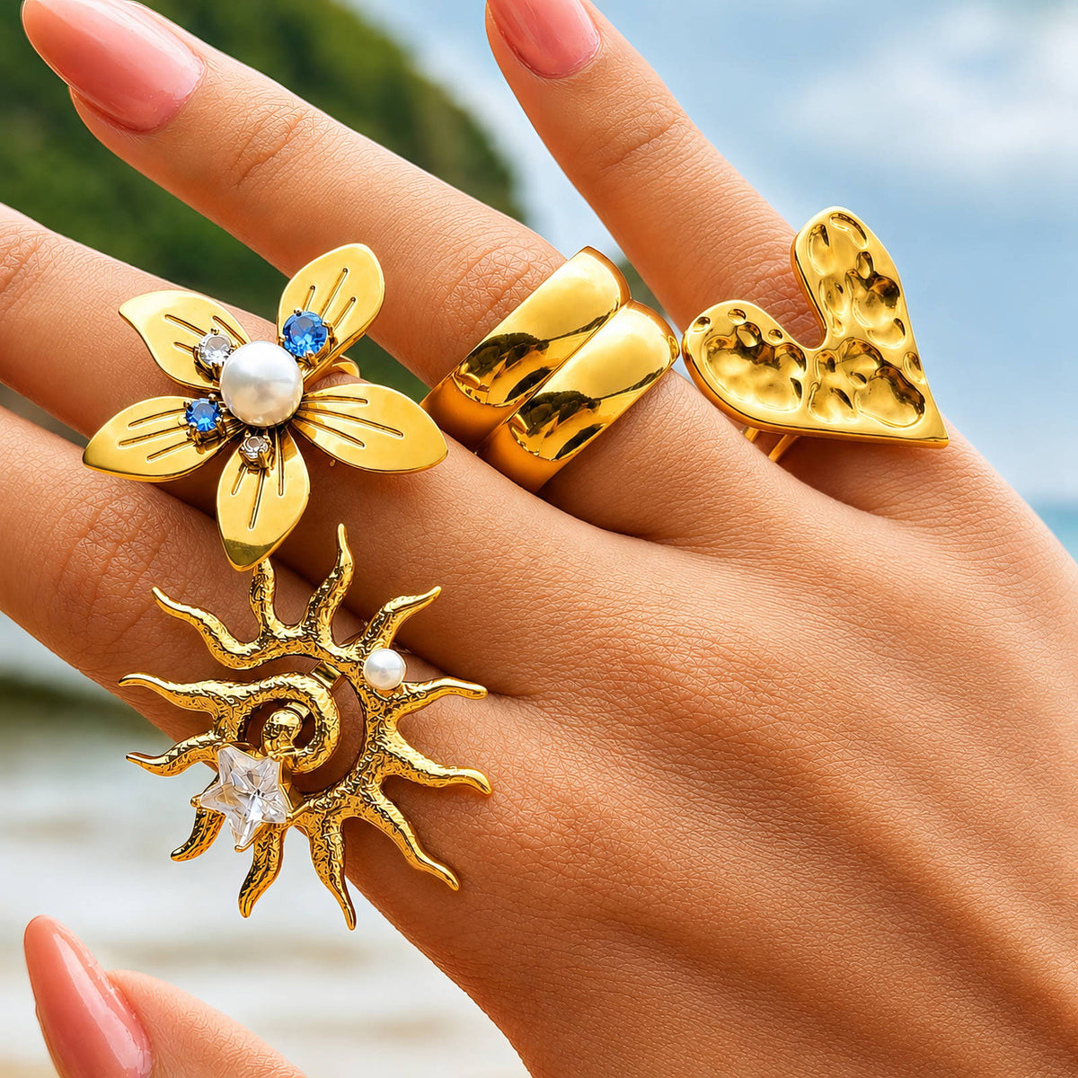 Pearl Flower Open Ring